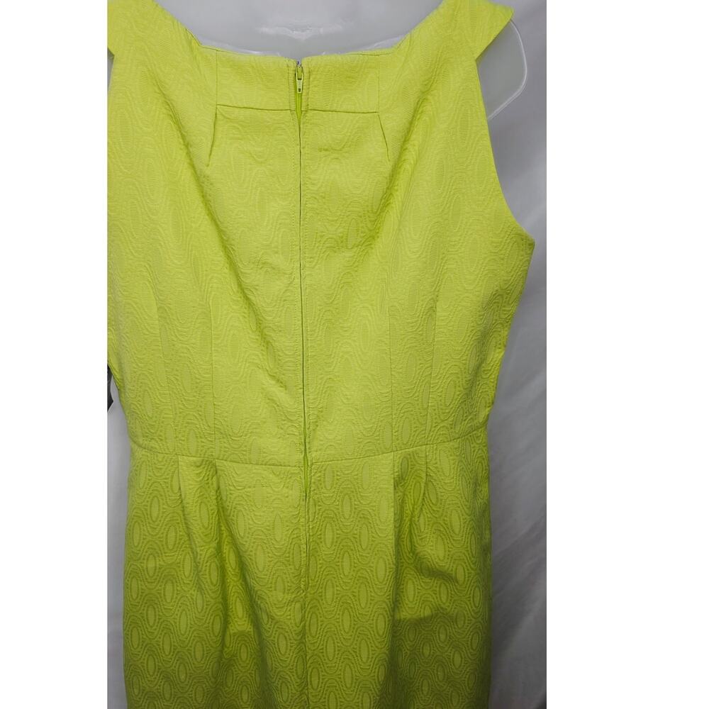 K Studio Collection Lime Green Retro Jacquard Pleated Shift Dress Office Preppy - Picture 15 of 15